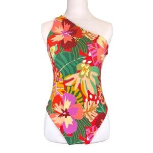 Antonio Melani One Shoulder Swimsuit Tropical Floral Cutout Medium NEW